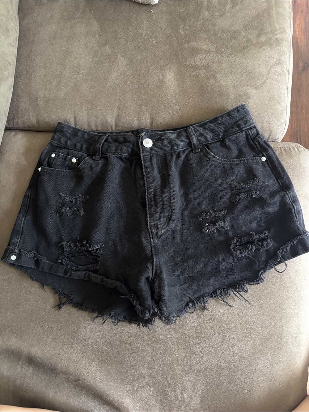 SHEIN Black Distressed High-Rise Denim Shorts